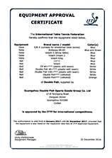 Double Fish-ITTF Equipment Approval Certificate